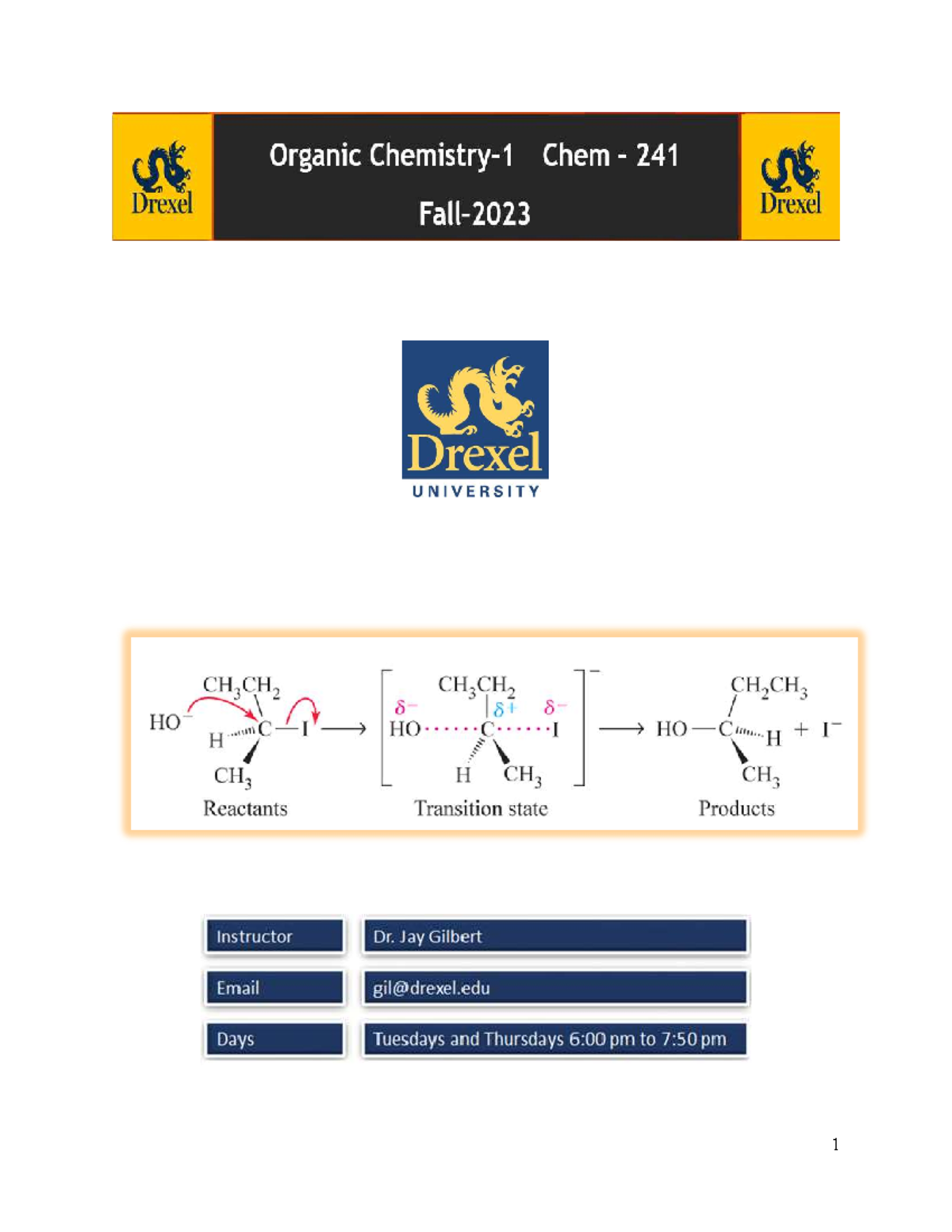 Chem-241 Fall-2023 Syllabus - Chemistry - 241 (CRN 10053) Classroom ...