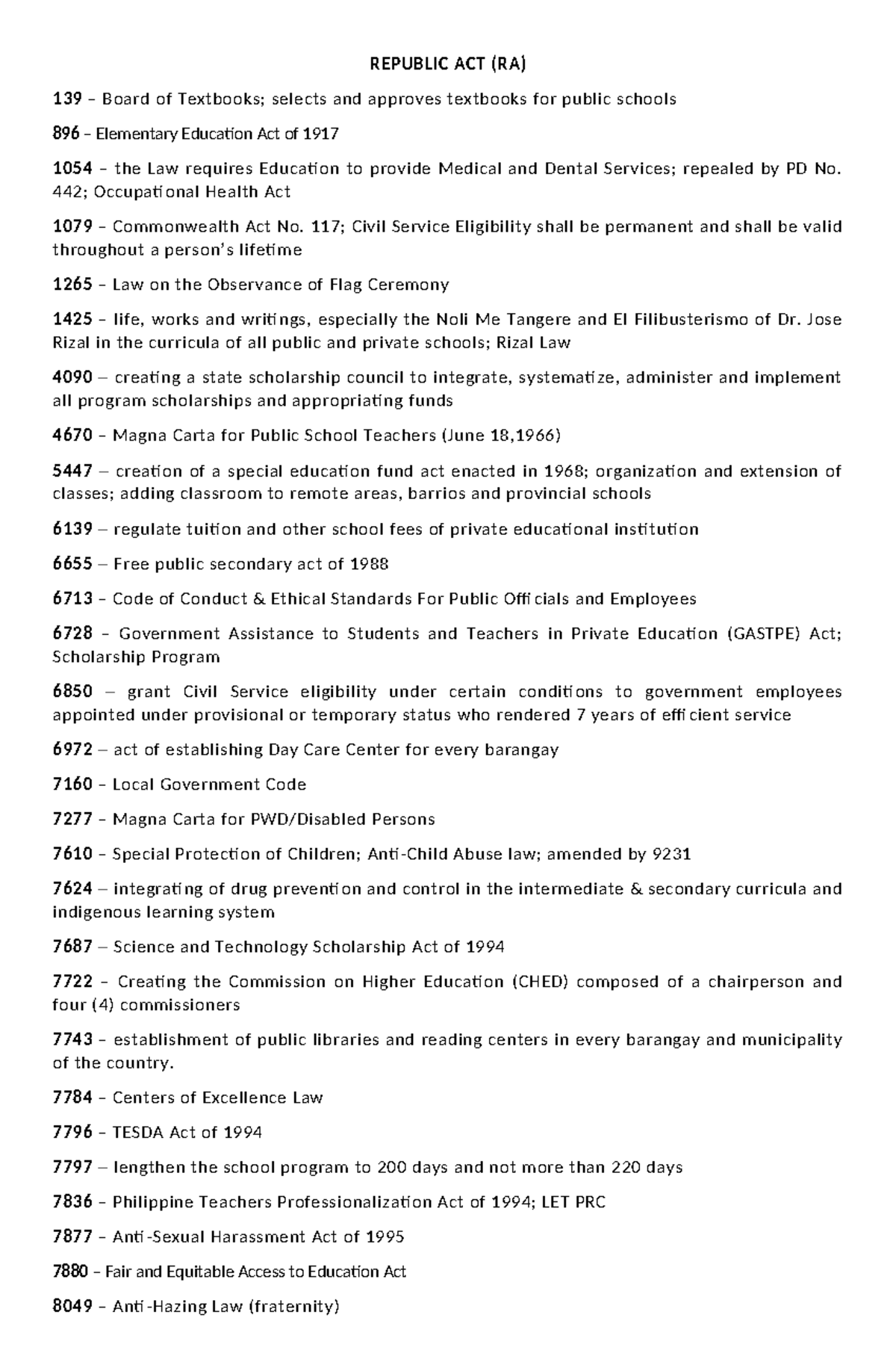 Republic Act - Nothing - REPUBLIC ACT (RA) 139 – Board of Textbooks ...