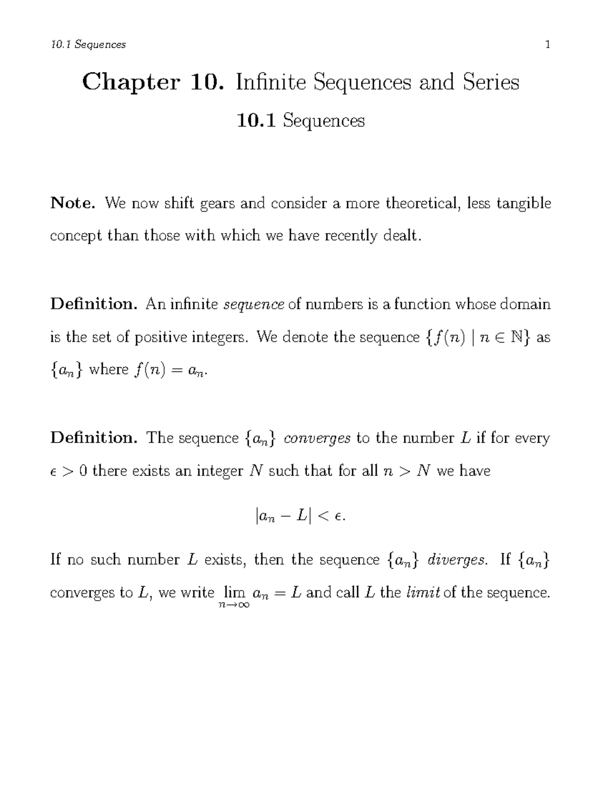 Sequences calc 2 - Chapter 10. Infinite Sequences and Series 10 ...