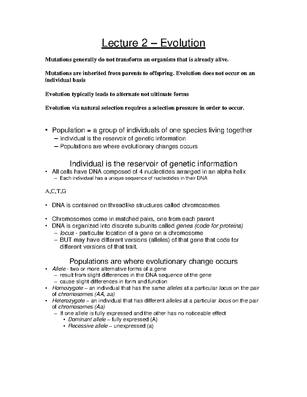 Lecture 2 (complete) - Evolution (R2020) - Lecture 2 – Evolution ...