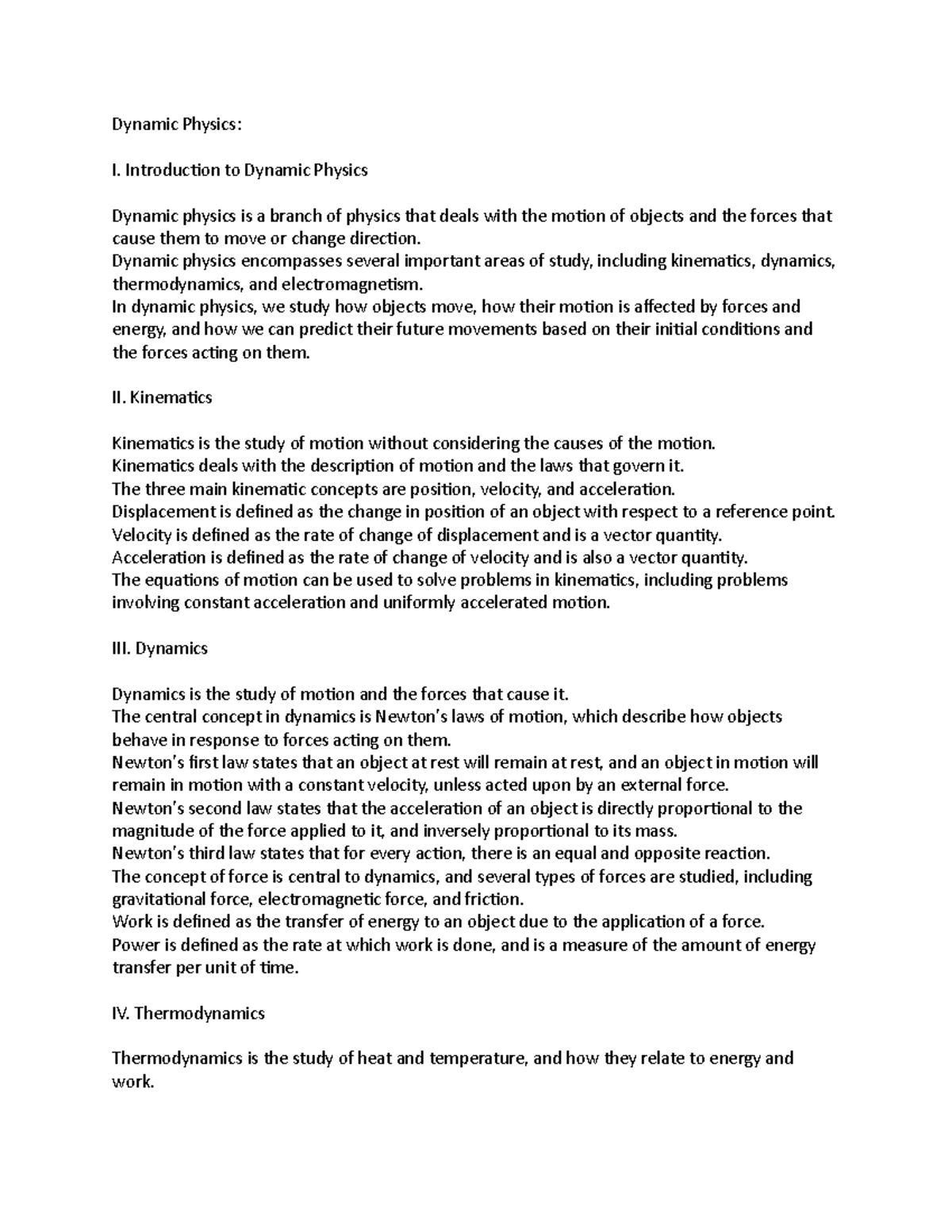 Dynamic Physics - Unit 5 - Dynamic Physics: I. Introduction to Dynamic ...