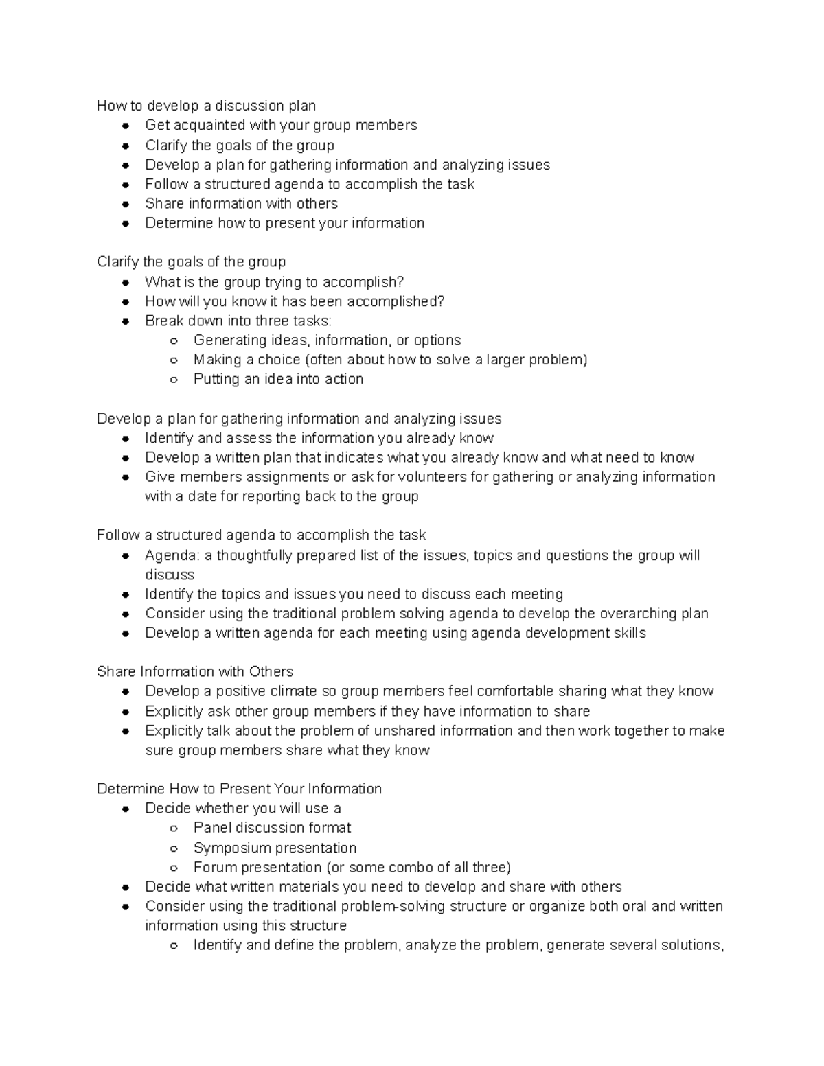 Ch. 4 notes - How to develop a discussion plan Get acquainted with your ...