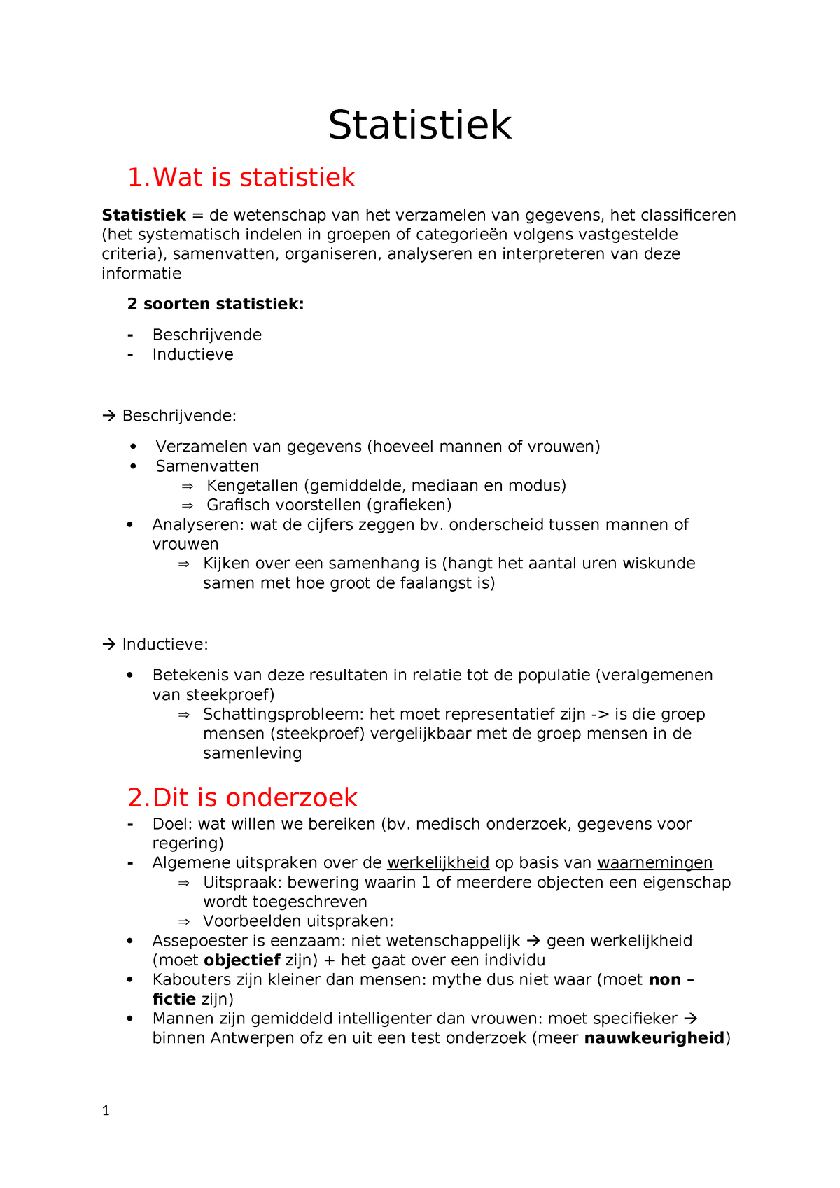 Statistiek 1 + 2 - Hoorcollege 1 + 2 - Statistiek 1 Is Statistiek ...