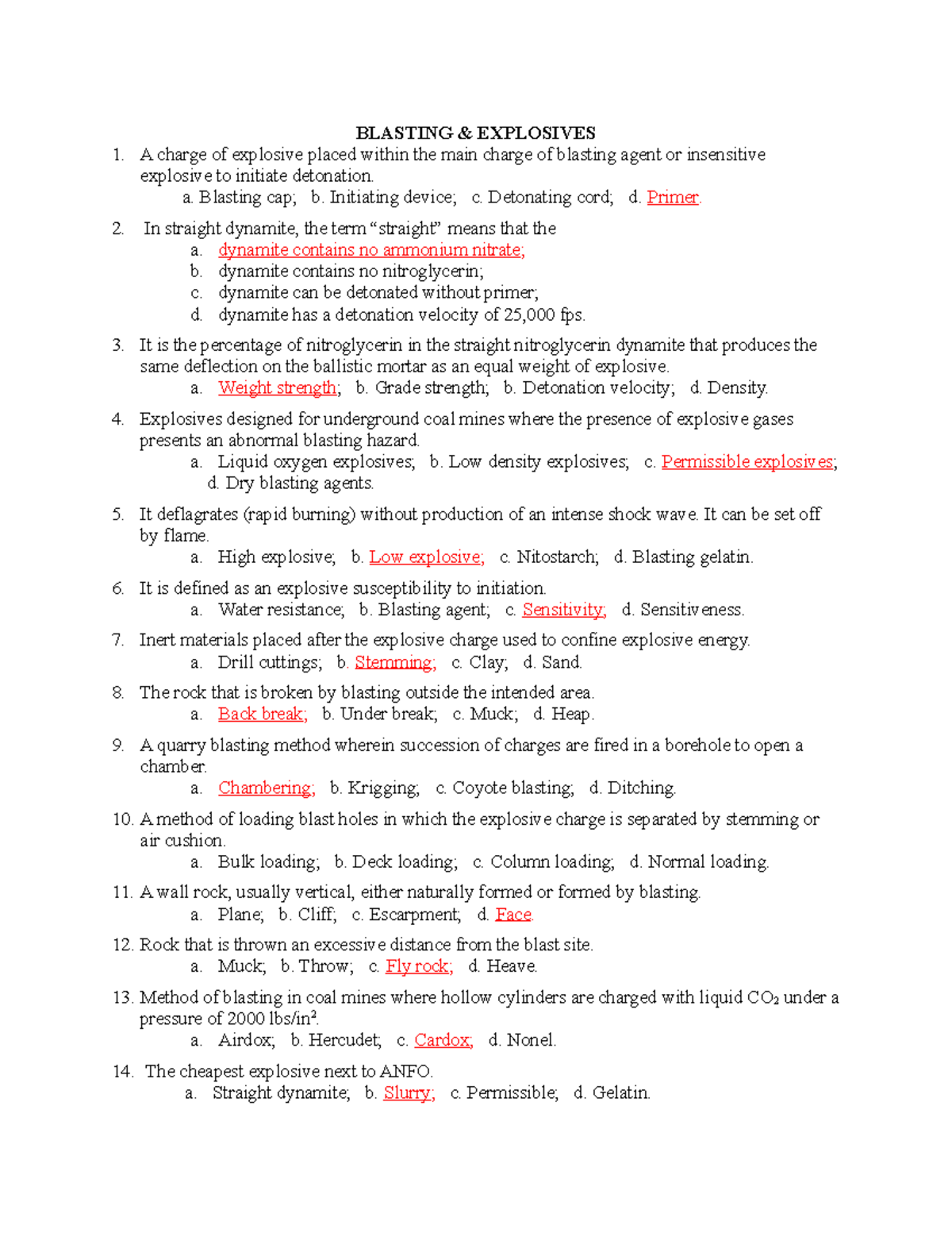 One Questions and answers to drill and blast BLASTING & EXPLOSIVES