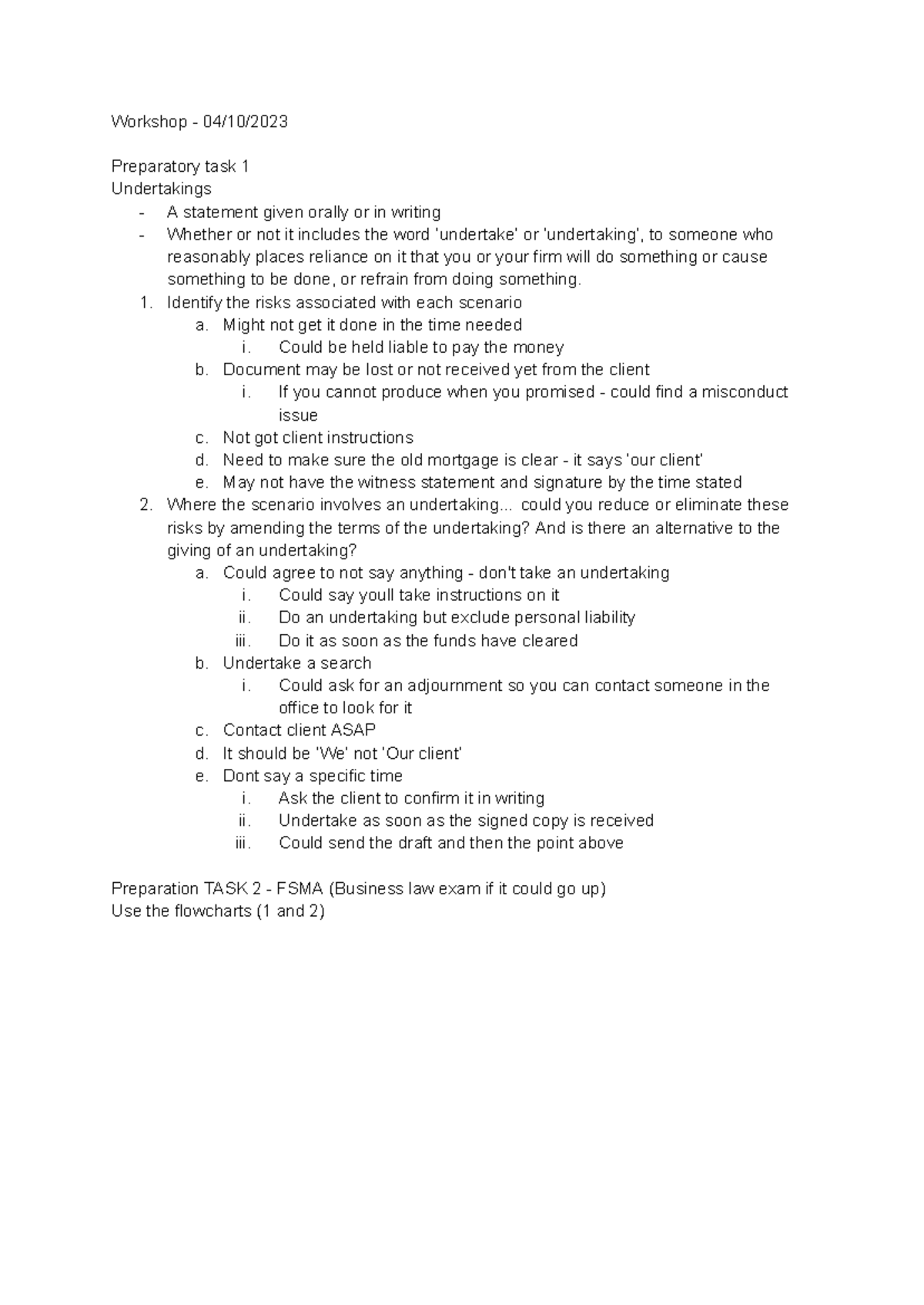 undertakings workshop - Workshop - 04/10/ Preparatory task 1 ...