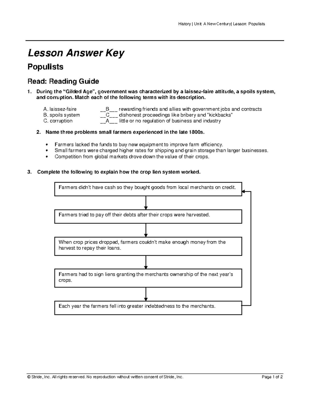 US History 12TH Grade Lesson KEY reading guides History Unit A New