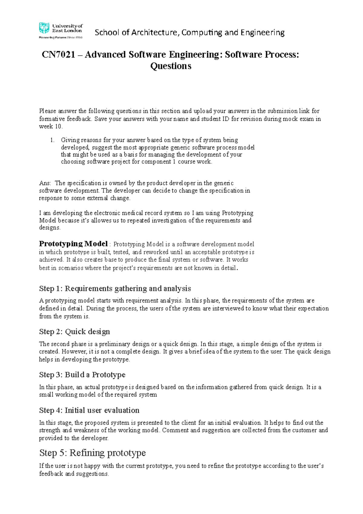 CN7021 Week answer - CN7021 – Advanced Software Engineering: Software ...
