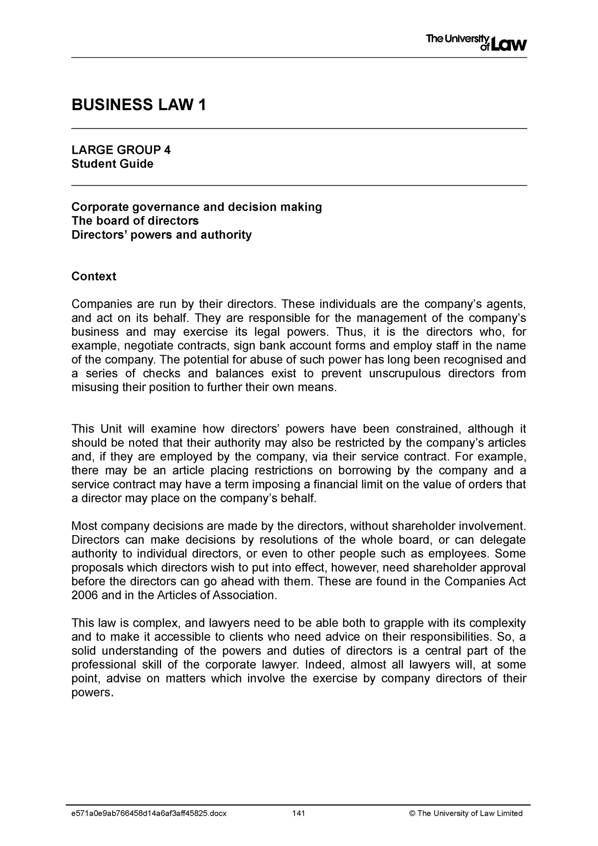 Business Law 4 - BUSINESS LAW 1 LARGE GROUP 4 Student Guide Corporate ...