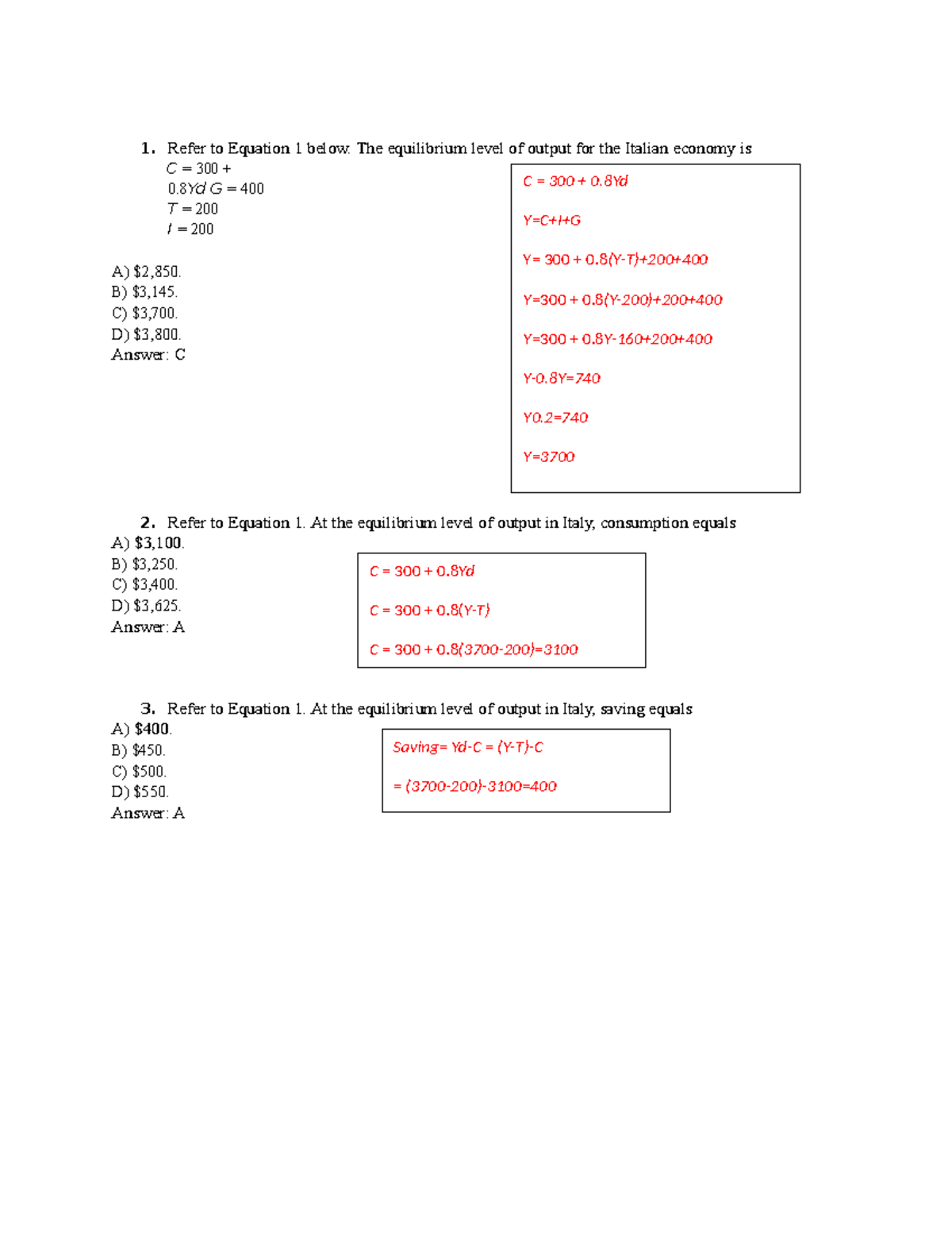 The Government Fiscal Policy formulas - 1. Refer to Equation 1 below ...