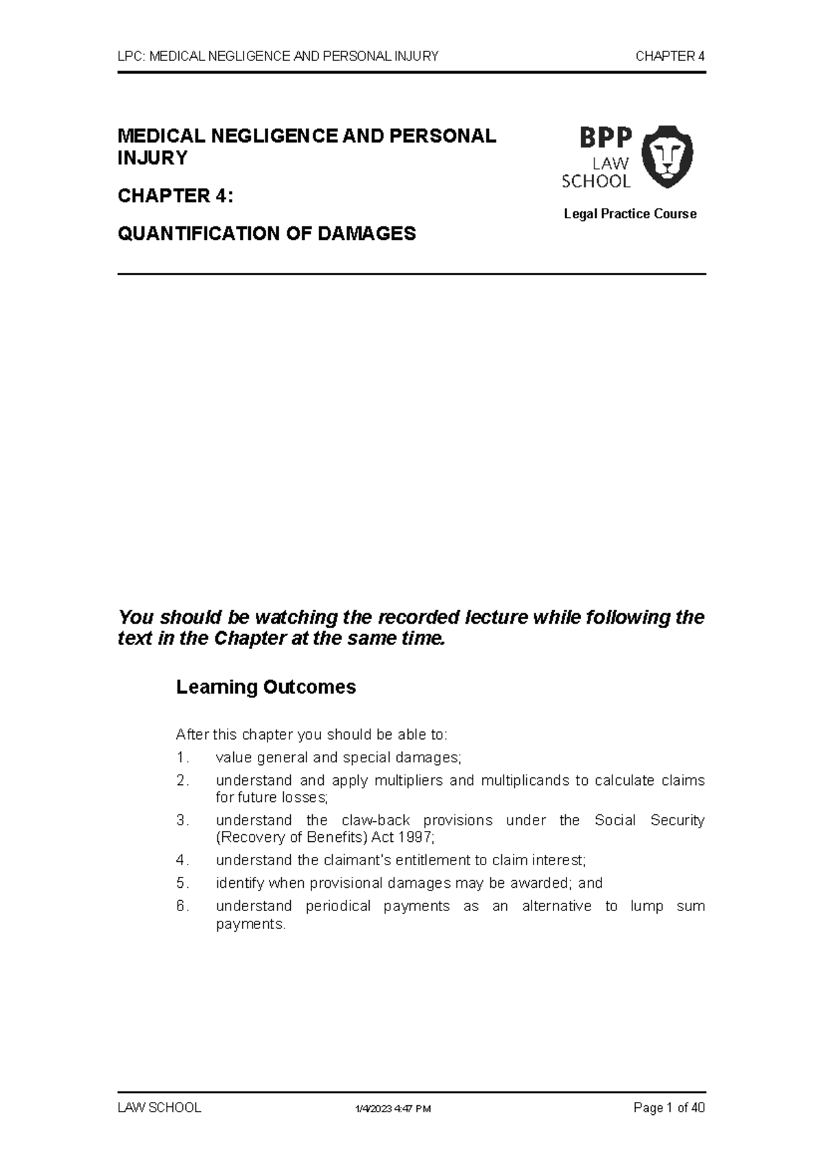 MNPI Chapter 4 2021 - LPC: MEDICAL NEGLIGENCE AND PERSONAL INJURY ...