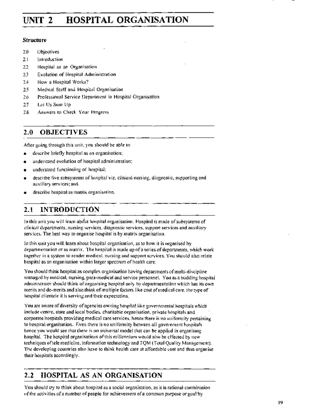 Unit-2 - HOSPITAL ORGANISATION ####### Structure Objectives ...