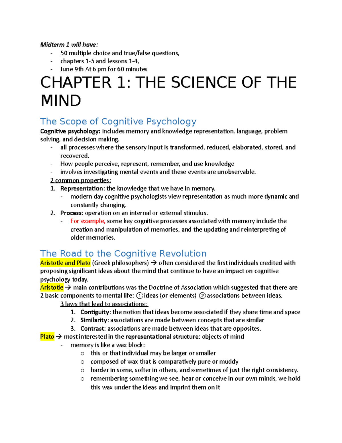 Introduction To Cognitive Psychology Chapter 1-5 - Midterm 1 Will Have ...