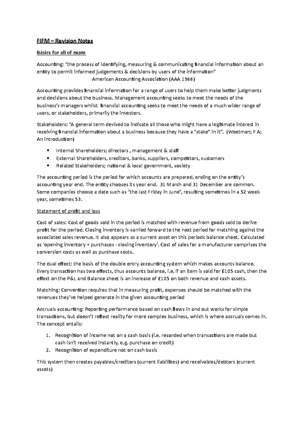 FIFM - Revision Notes - FIFM – Revision Notes Basics for all of exam ...