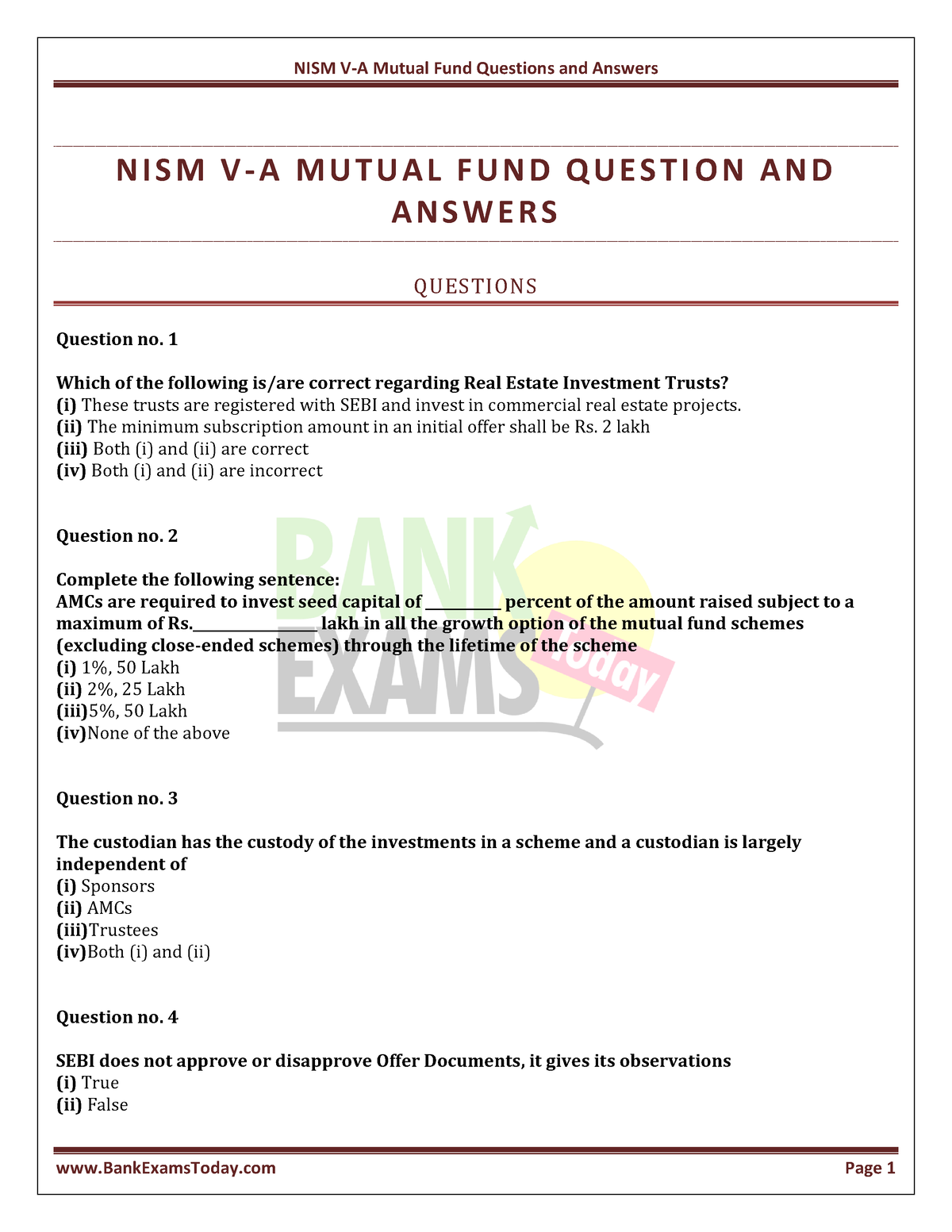 NISM V A Q A PDF - N I S M V - A M U T U A L F U N D Q U E S T I O N A ...