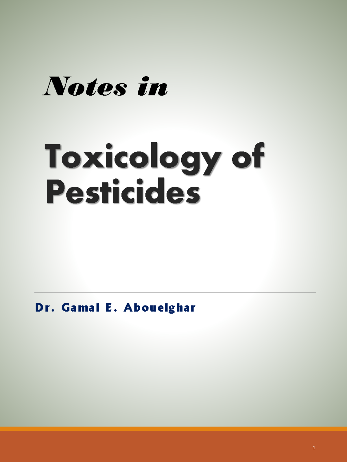 How do pesticides work Dr. Gamal E. Abouelghar Toxicology of