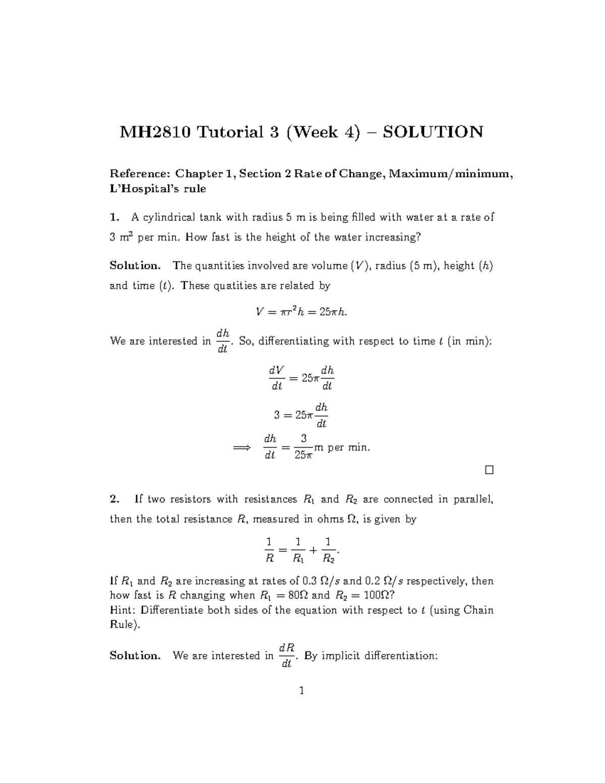 Sol3 Revised - Tut 3 - MH2810 Tutorial 3 (Week 4) – SOLUTION Reference ...