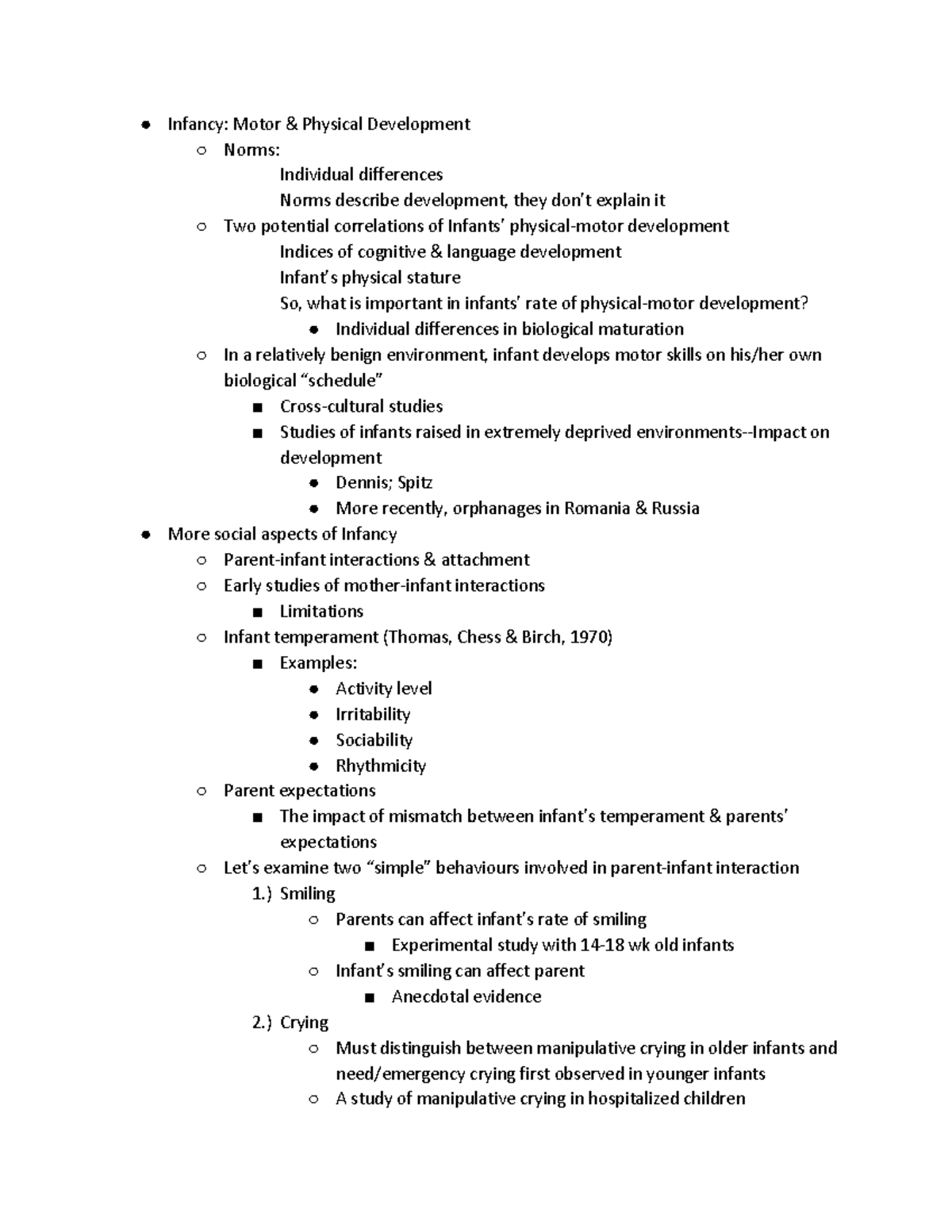 Unit 1 Lecture Notes In Class - Infancy: Motor Physical Development ...