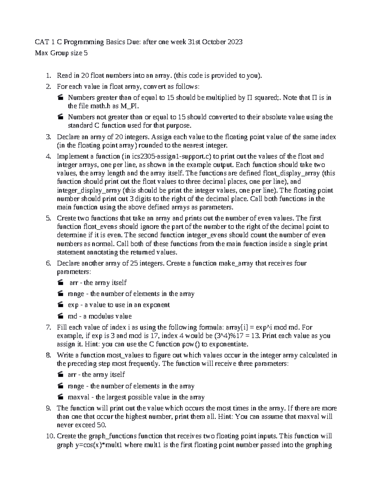 CAT1 - CAT 1 C Programming Basics Due: after one week 31st October 2023 ...