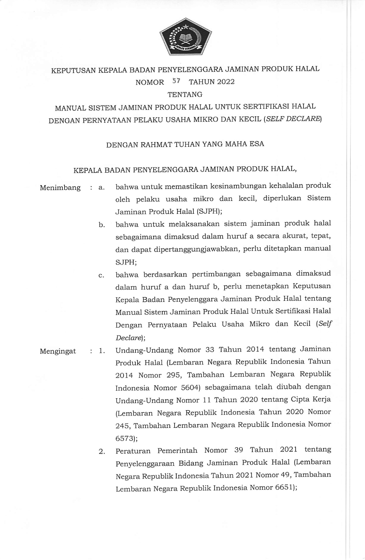 2022 Kepkaban No. 57 ttg Manual SJPH  Pendidikan Kewarganegaraan  Studocu