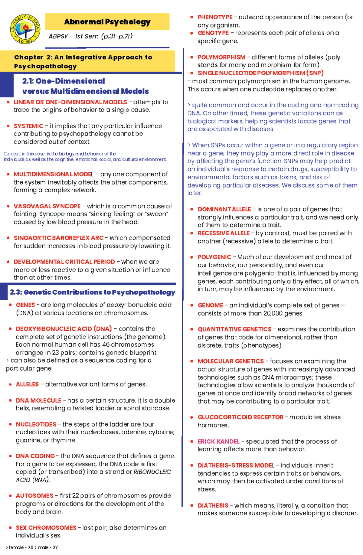 AB PSY-CHAP 2 - reviewer - Abnormal Psychology ABPSY - 1st Sem (p.31-p ...