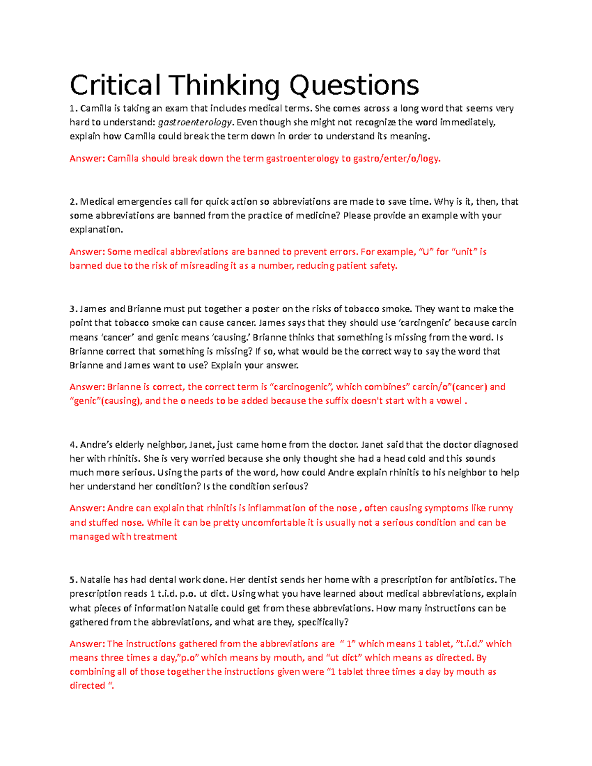 sociology unit 1 critical thinking questions