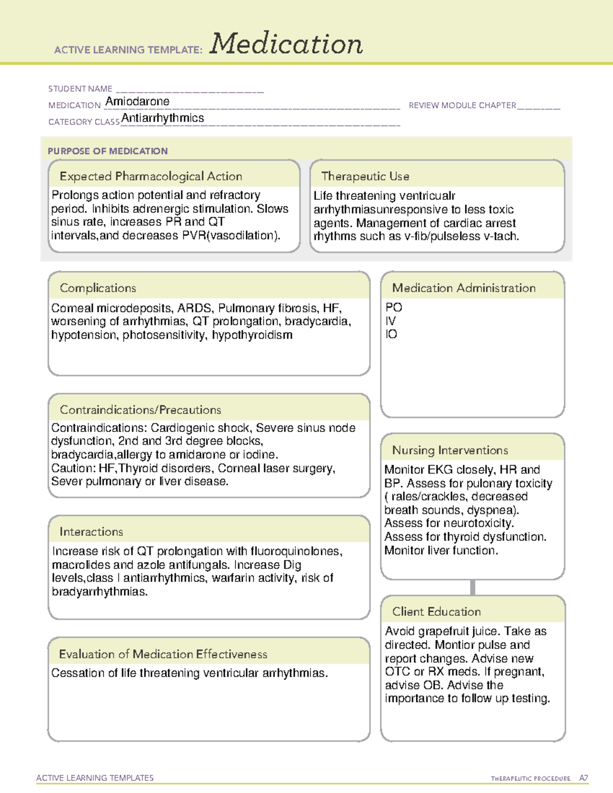 Amiodaronemed card - ACTIVE LEARNING TEMPLATES THERAPEUTIC PROCEDURE A ...