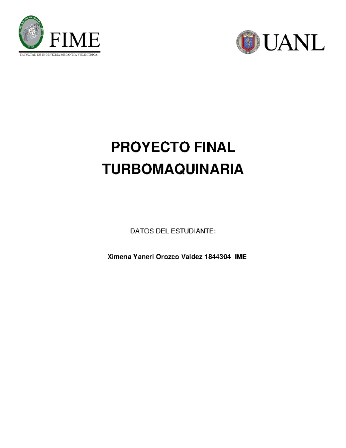 Proyecto Final - Tareas - 0f PROYECTO FINAL TURBOMAQUINARIA DATOS DEL ...