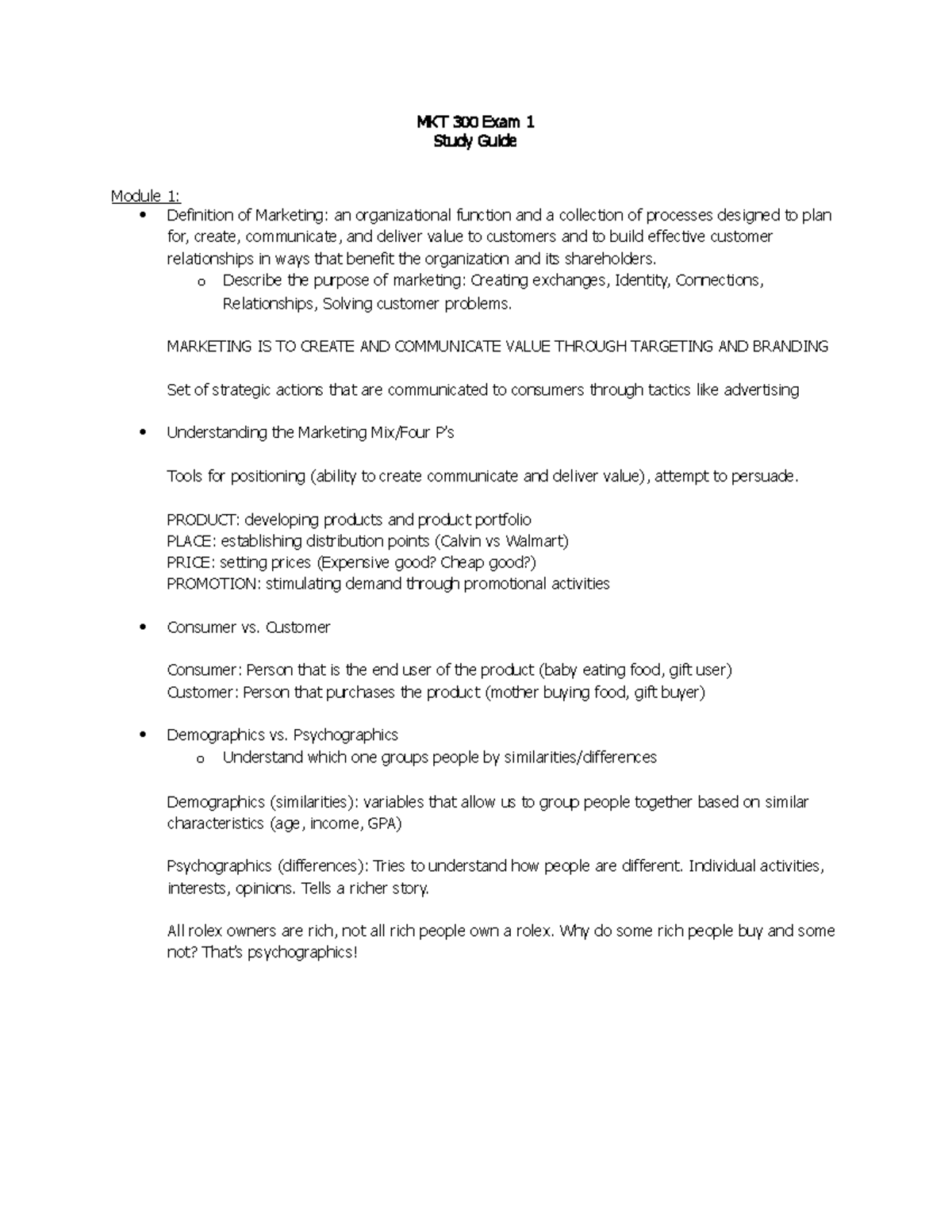 Study Guide For Exam 1 Mkt 300 Exam 1 Study Guide Module 1 Definition Of Marketing An Studocu Study Guide For Exam 1 Mkt 300 Exam 1 Study Guide Module 1 Definition Of Marketing An Studocu