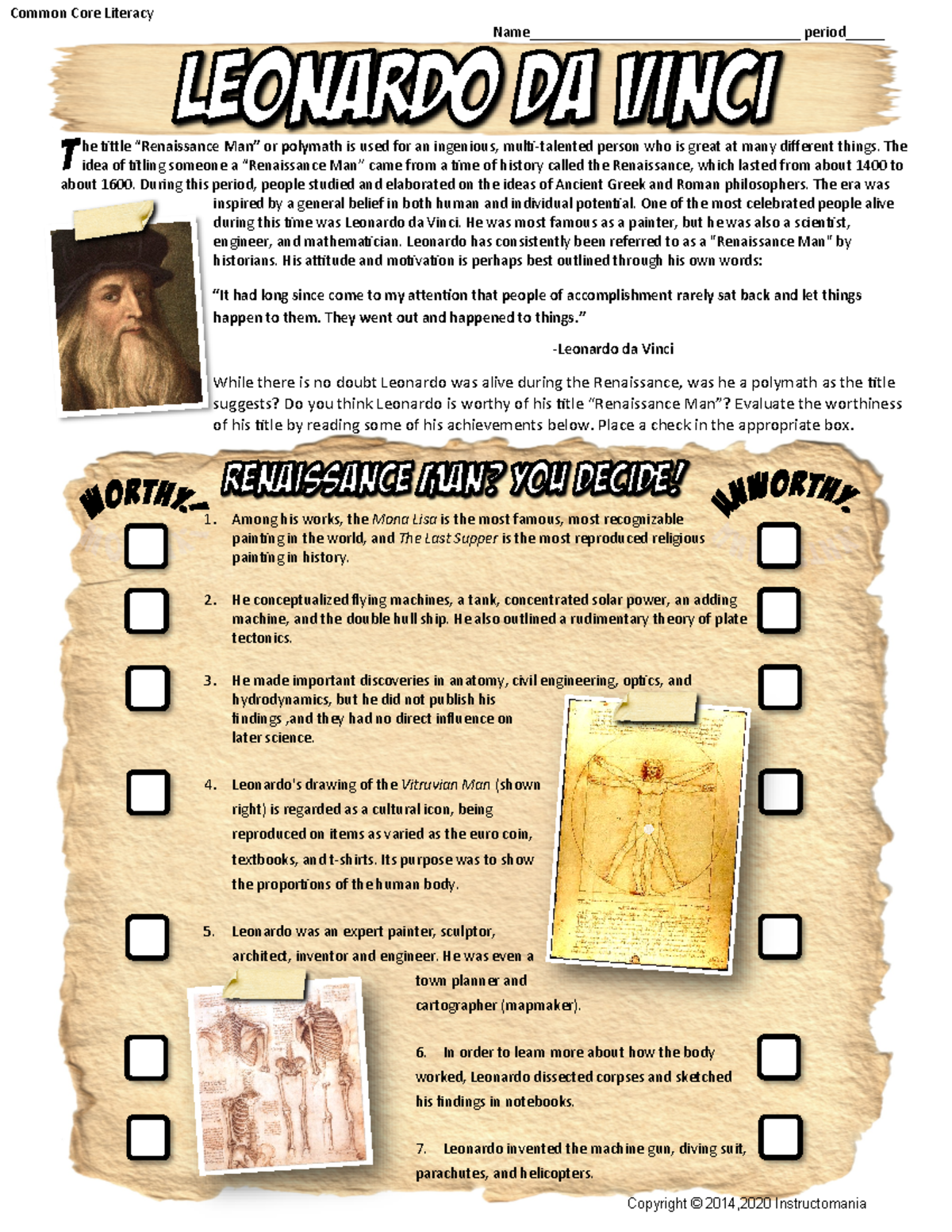 Emma Helmick - Leonardo Da Vinci Renaissance Man Common Core Writingand ...