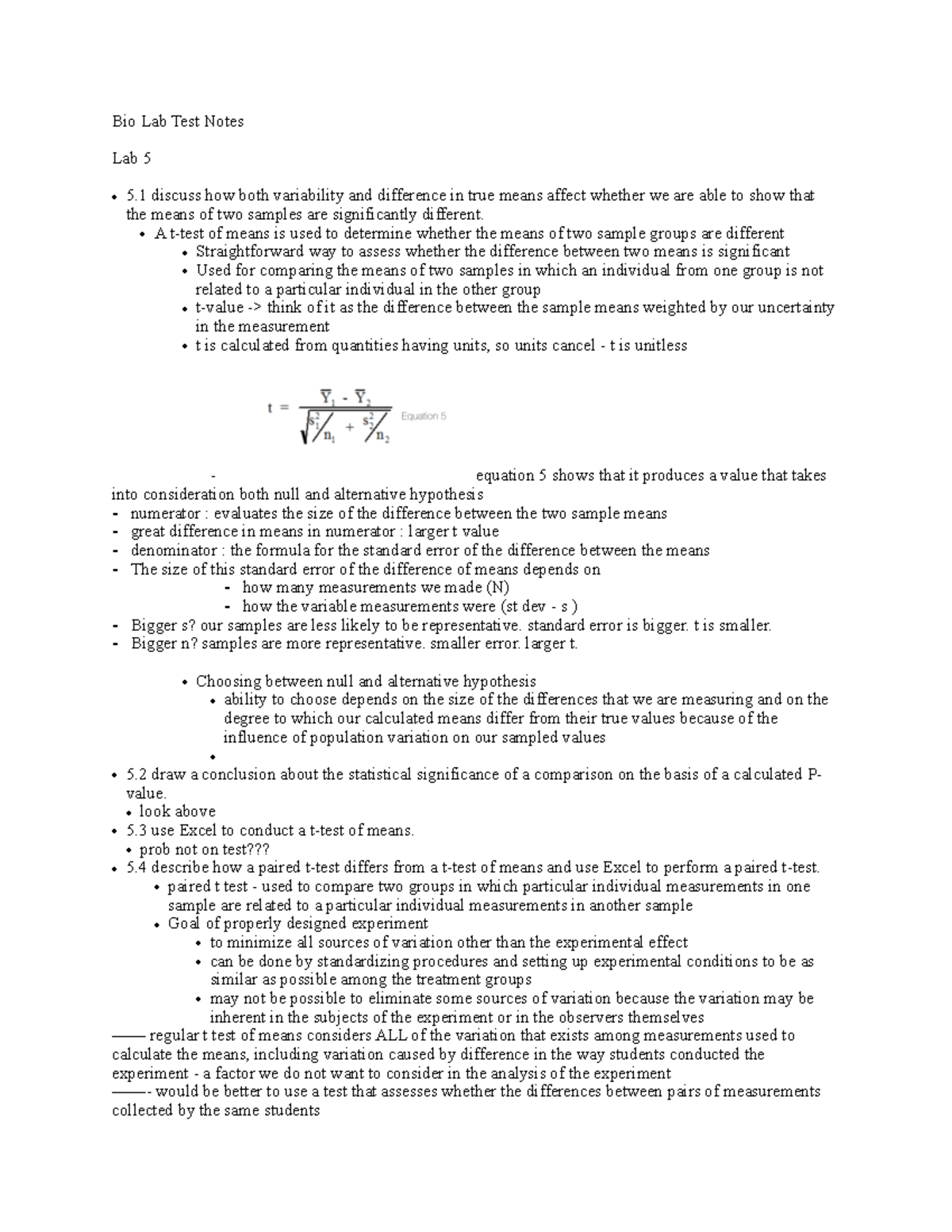 Bio lab test notes - Bio Lab Test Notes Lab 5 5 discuss how both ...