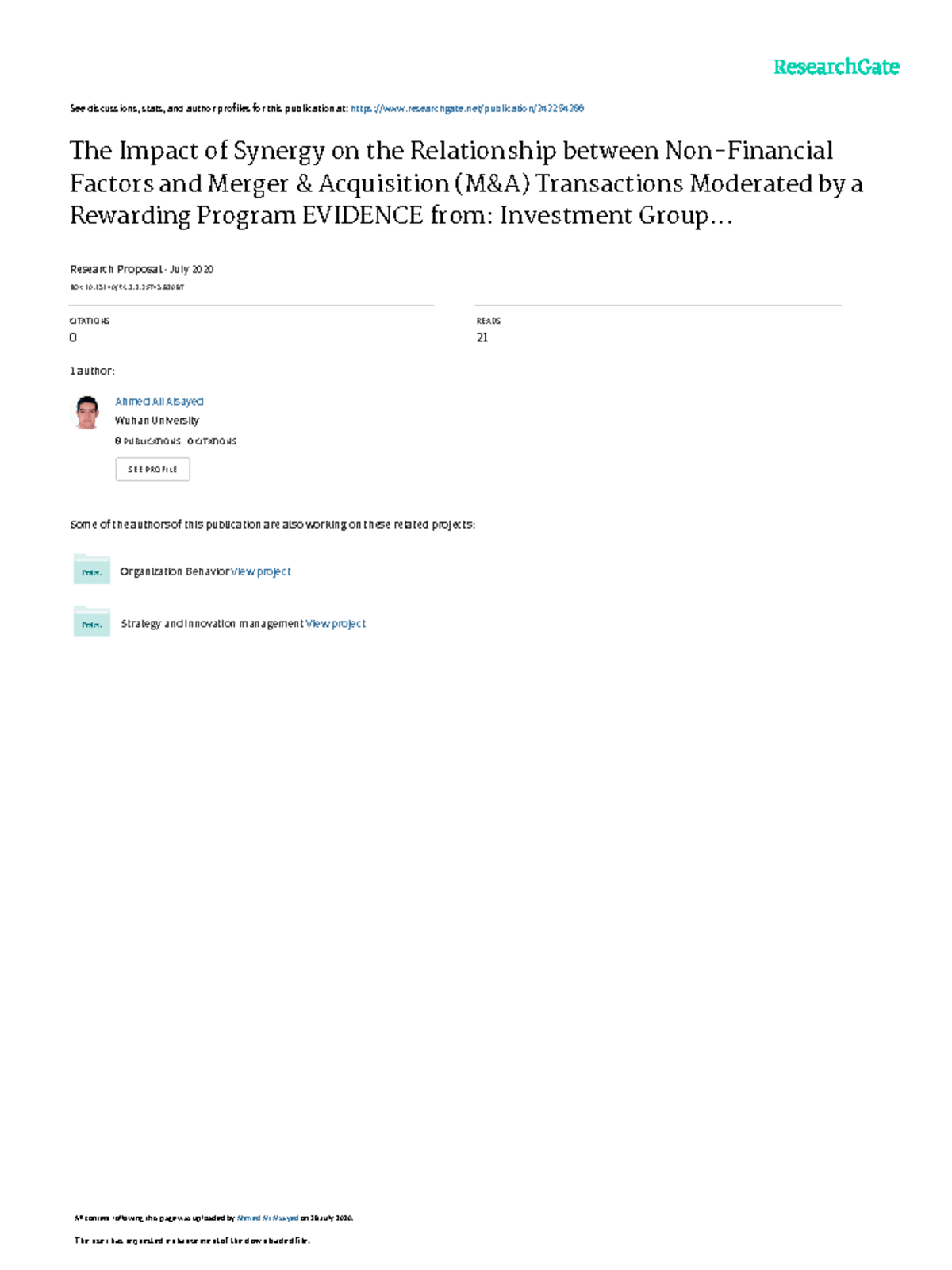 M and a business research final report - See discussions, stats, and ...