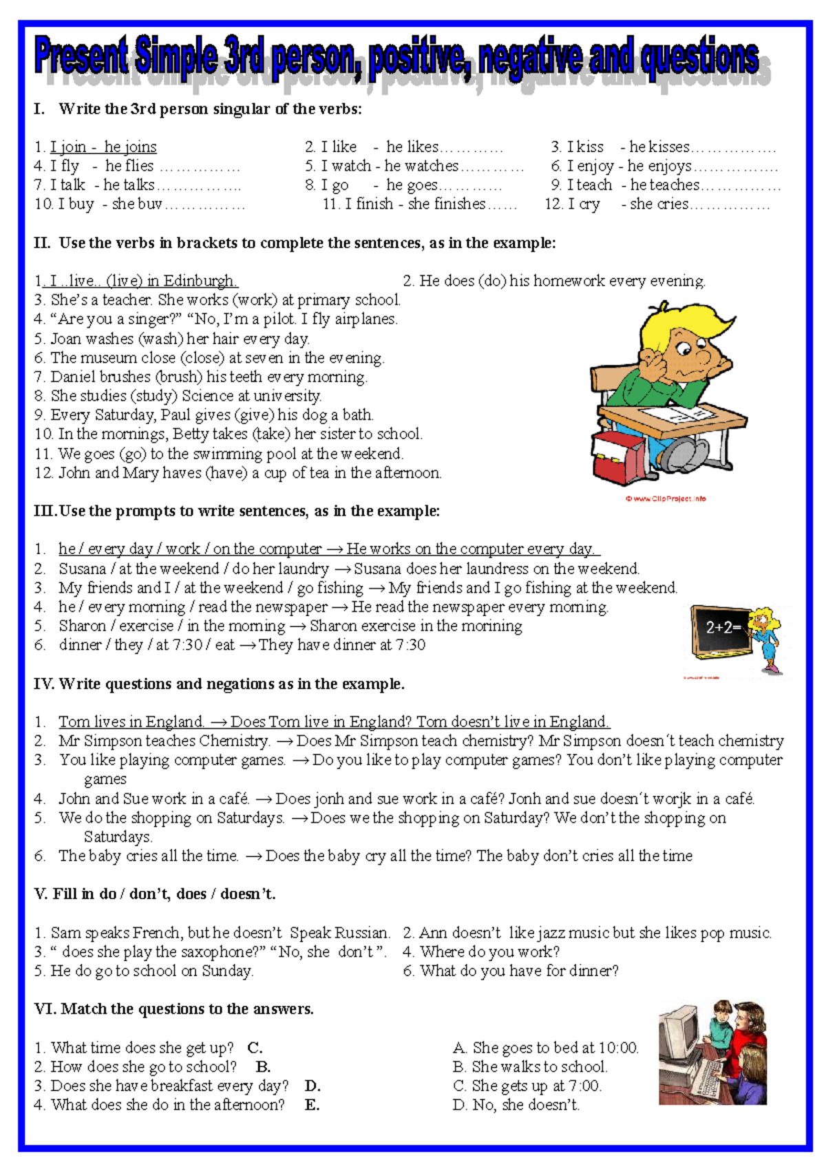 Ucles Luis- Worksheet 2 - I. Write the 3rd person singular of the verbs ...