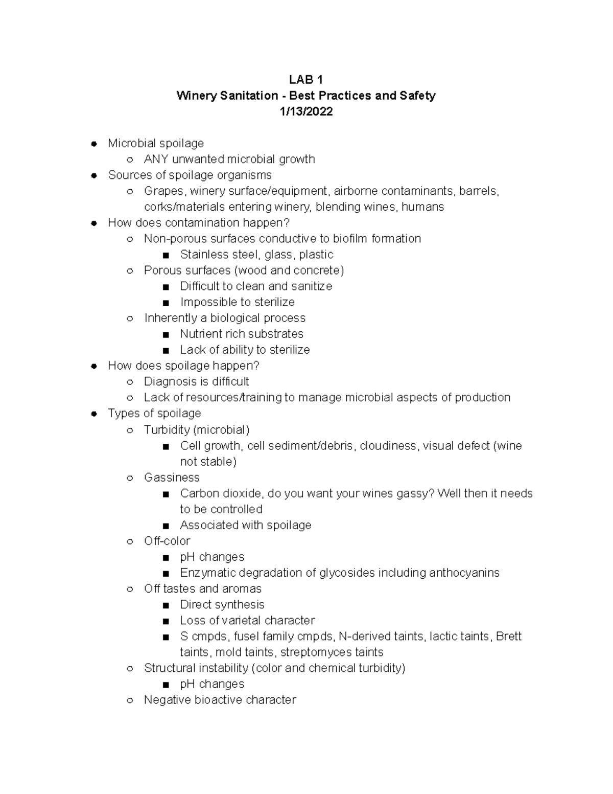 LAB 1 13 Winery Sanitation LAB 1 Winery Sanitation Best Practices