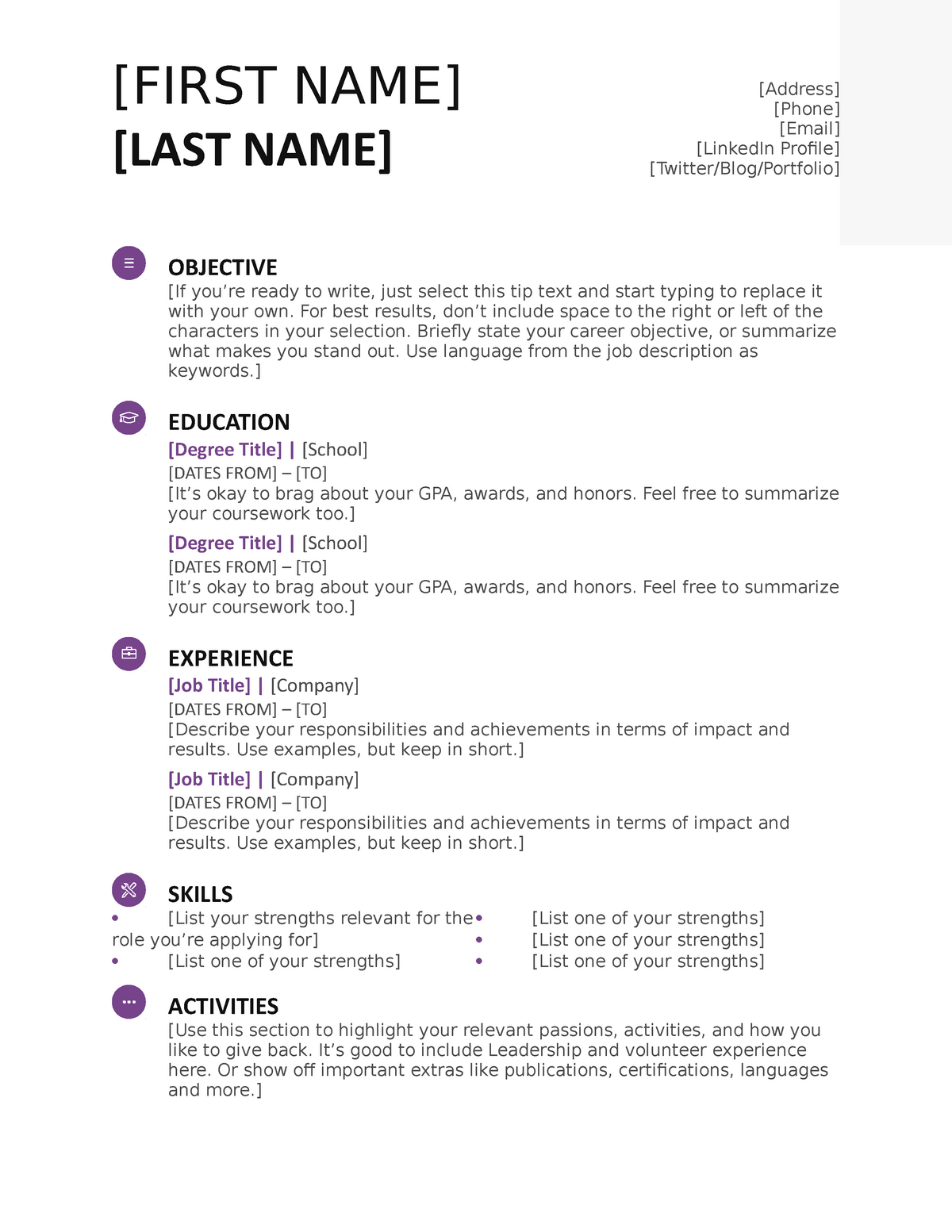 Violet resume - [FIRST NAME] [LAST NAME] [Address] [Phone] [Email ...
