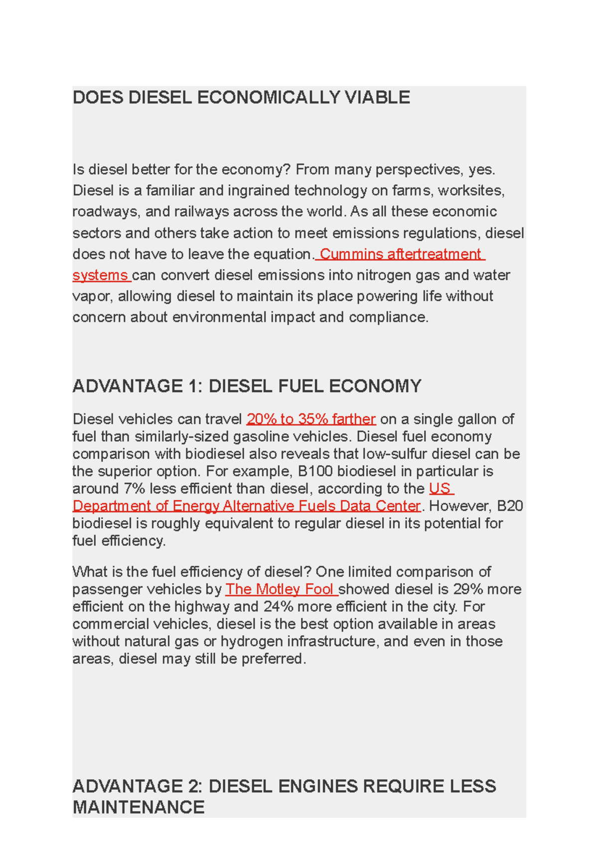 Does diesel economically viable DOES DIESEL ECONOMICALLY VIABLE Is