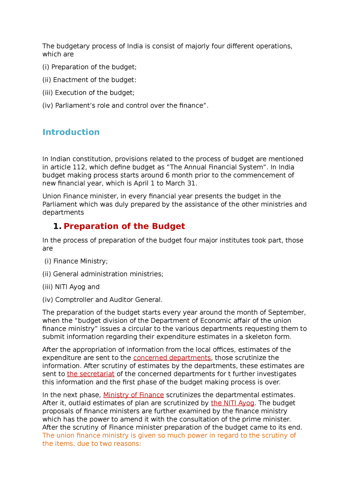 budgetary process in india essay