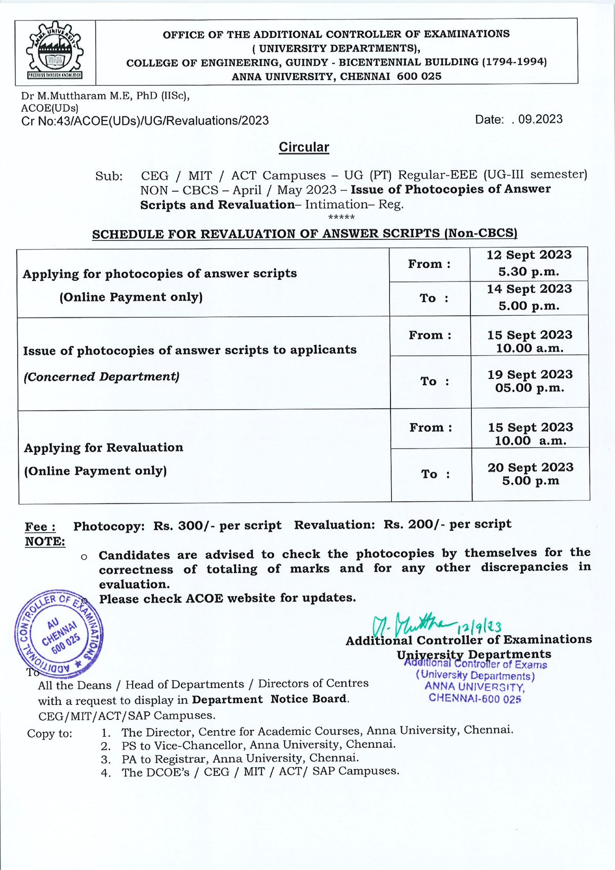 UG NON CBCS EEE III SEM Photocopy and reval FEE - Electrical ...