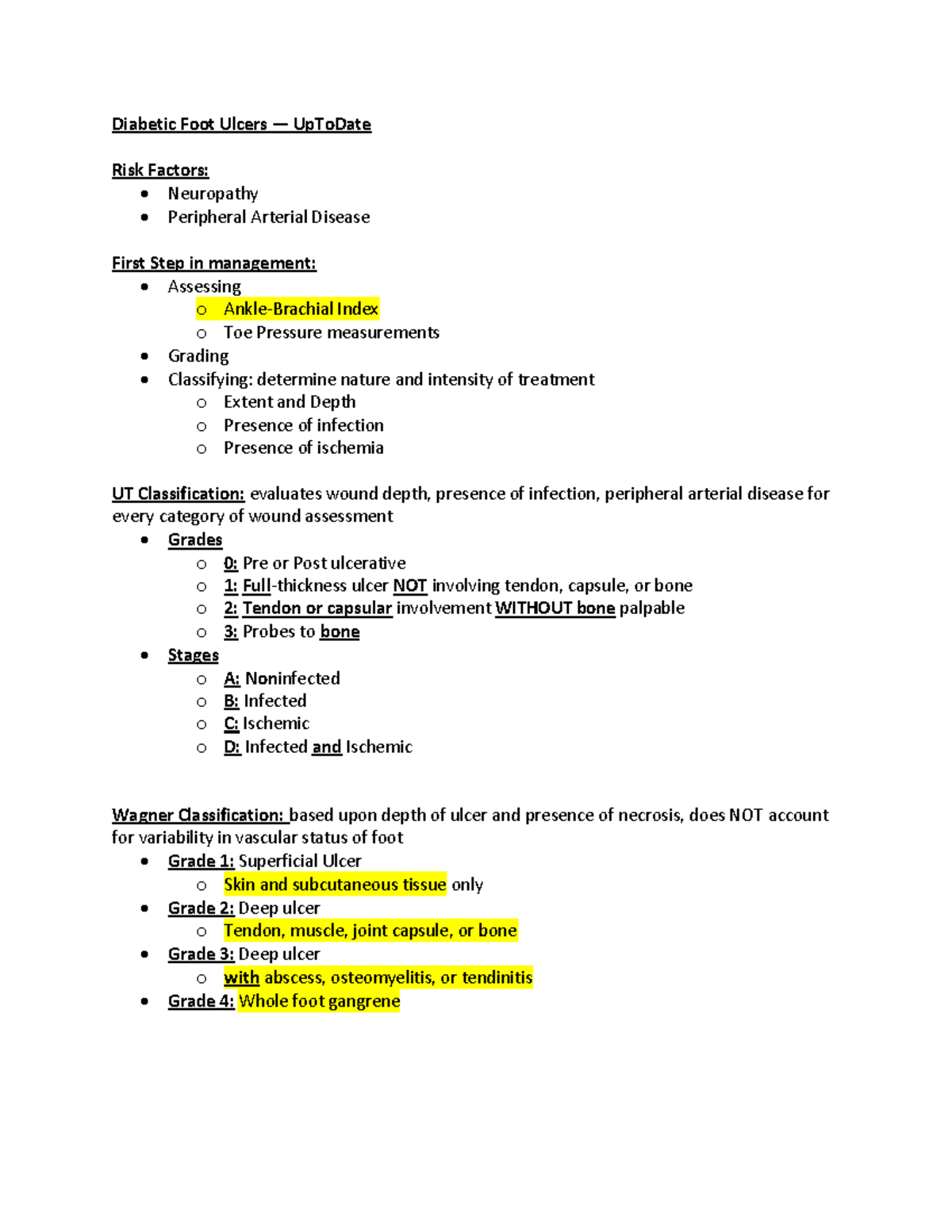 Diabetic Foot Ulcers - Evaluation: 1. Determine extent and severity of ...