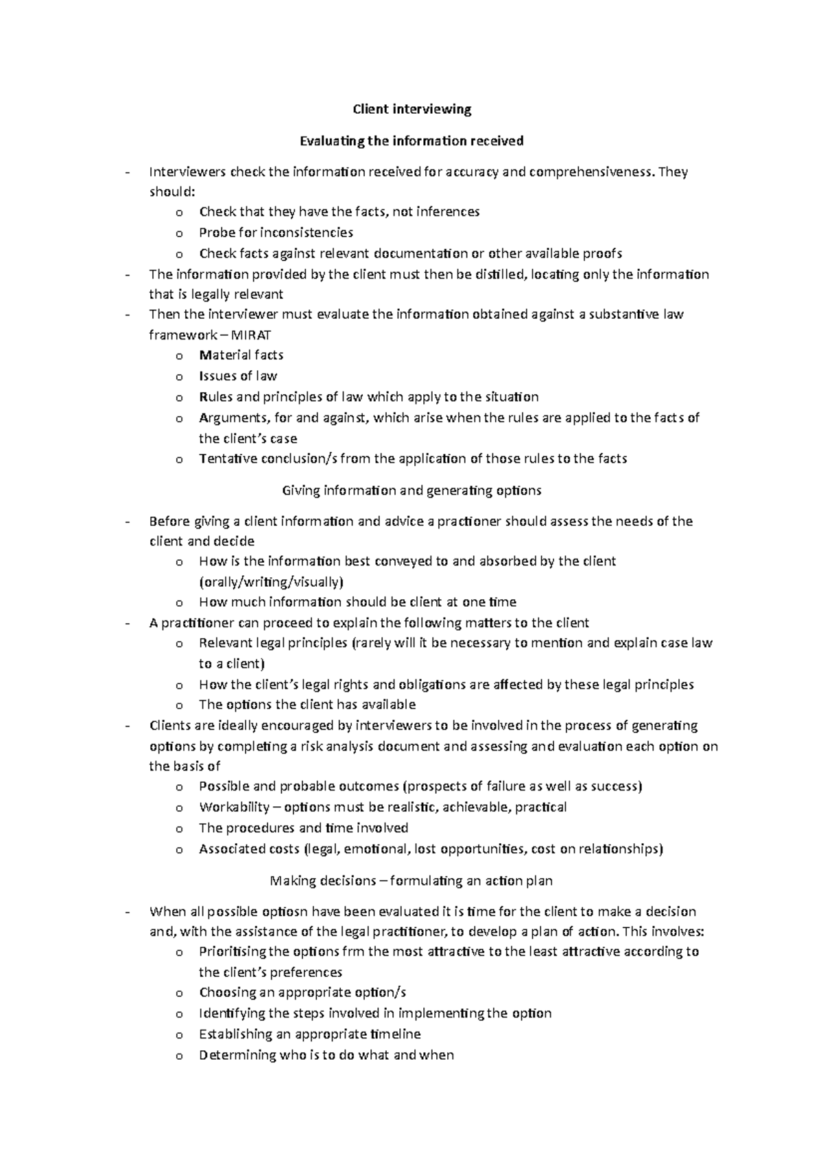 Tute 2 textbook notes - Client interviewing - Client interviewing ...