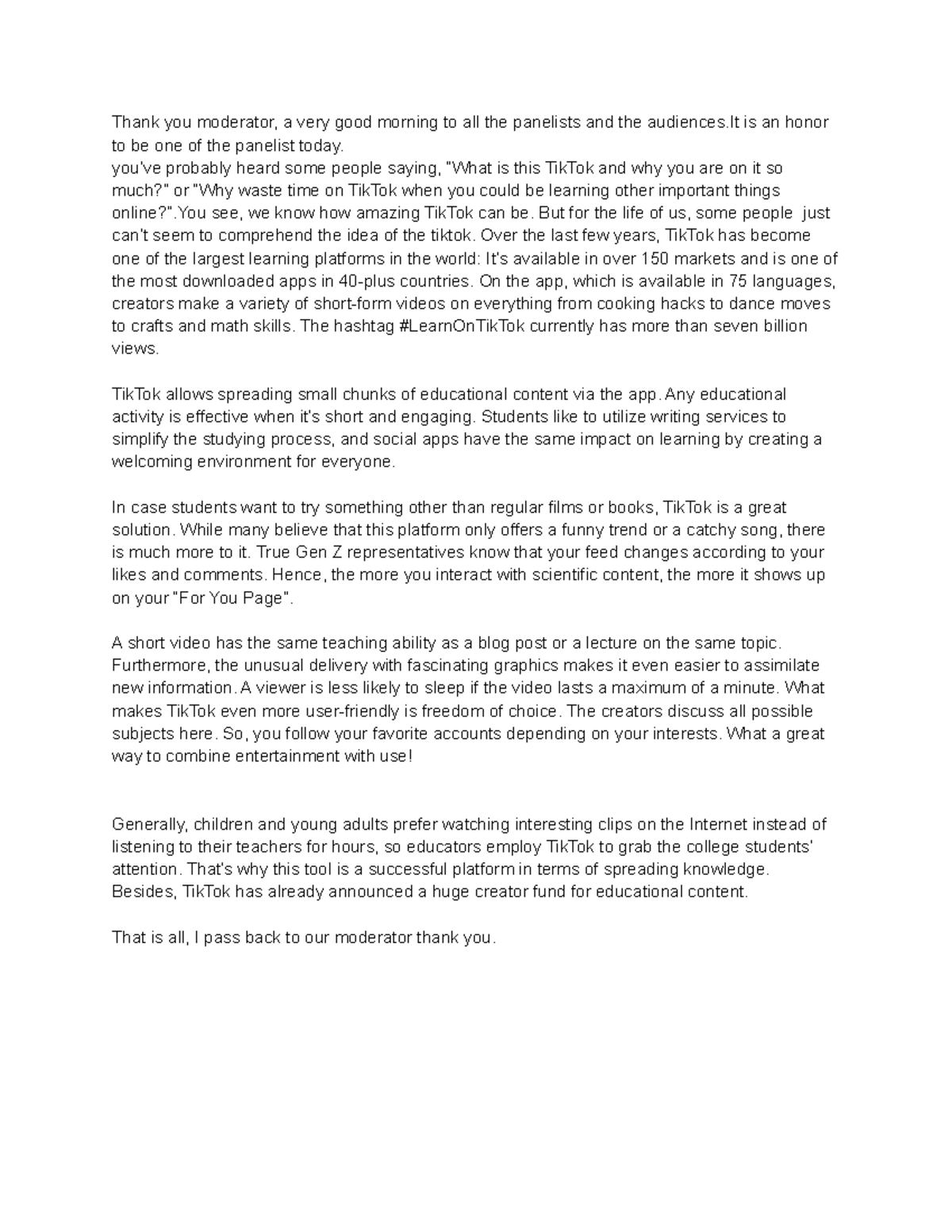Untitled document - script - Thank you moderator, a very good morning ...