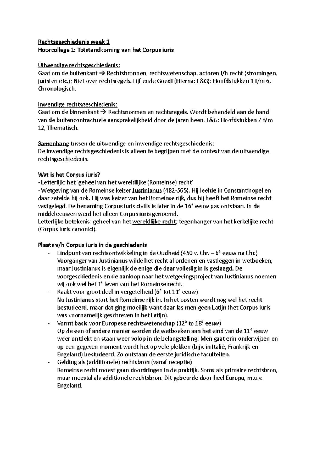 Rechtsgeschiedenis Hoorcollege Week 1: Totstandkoming Corpus Iuris ...