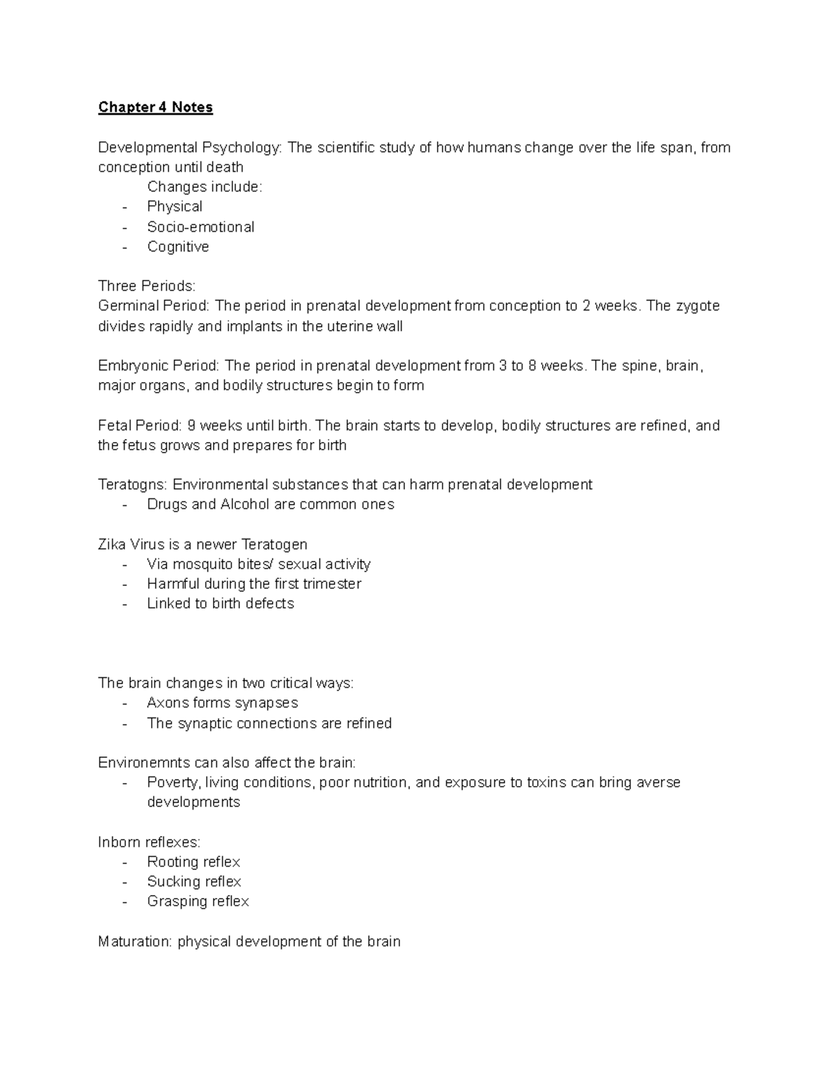 Chapter 4 - Chapter 4 Notes Developmental Psychology: The Scientific ...