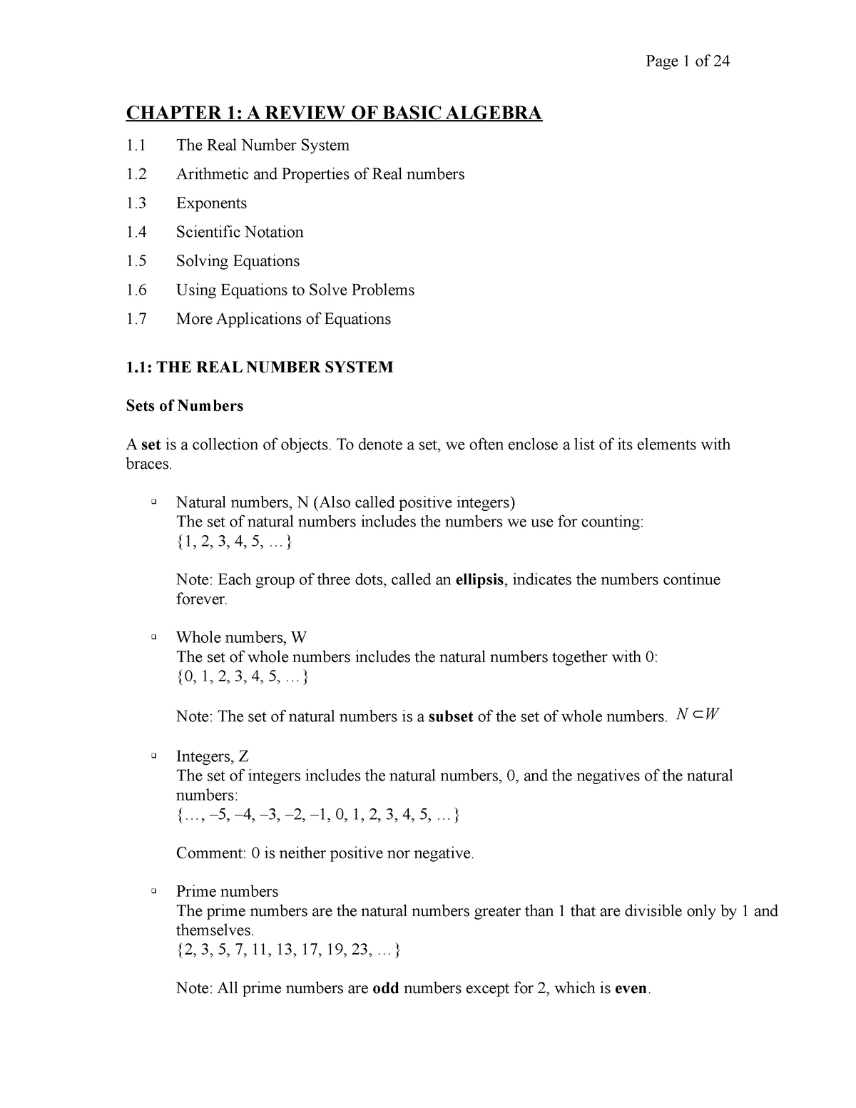 Chapter 1 - Math - CHAPTER 1: A REVIEW OF BASIC ALGEBRA 1 The Real ...