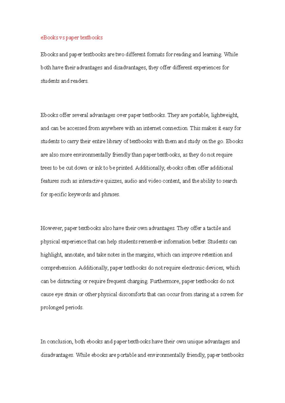 88.e Books vs paper textbooks eBooks vs paper textbooks Ebooks and