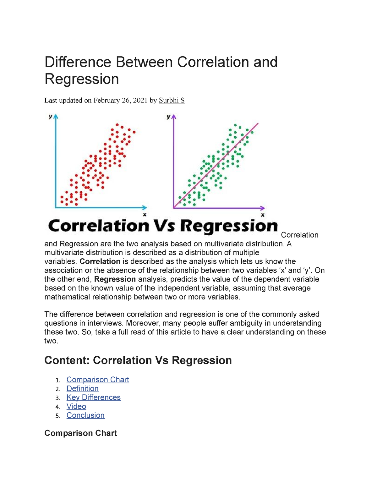 Difference Between Correlation And Regression Difference Between Correlation And Regression