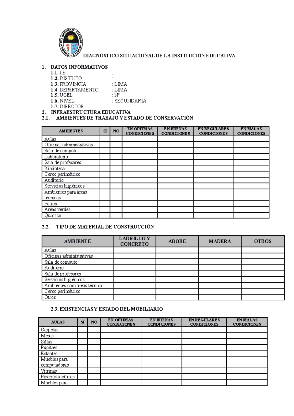 Diagnóstico Situacional DE LA I E - DIAGNÓSTICO SITUACIONAL DE LA ...