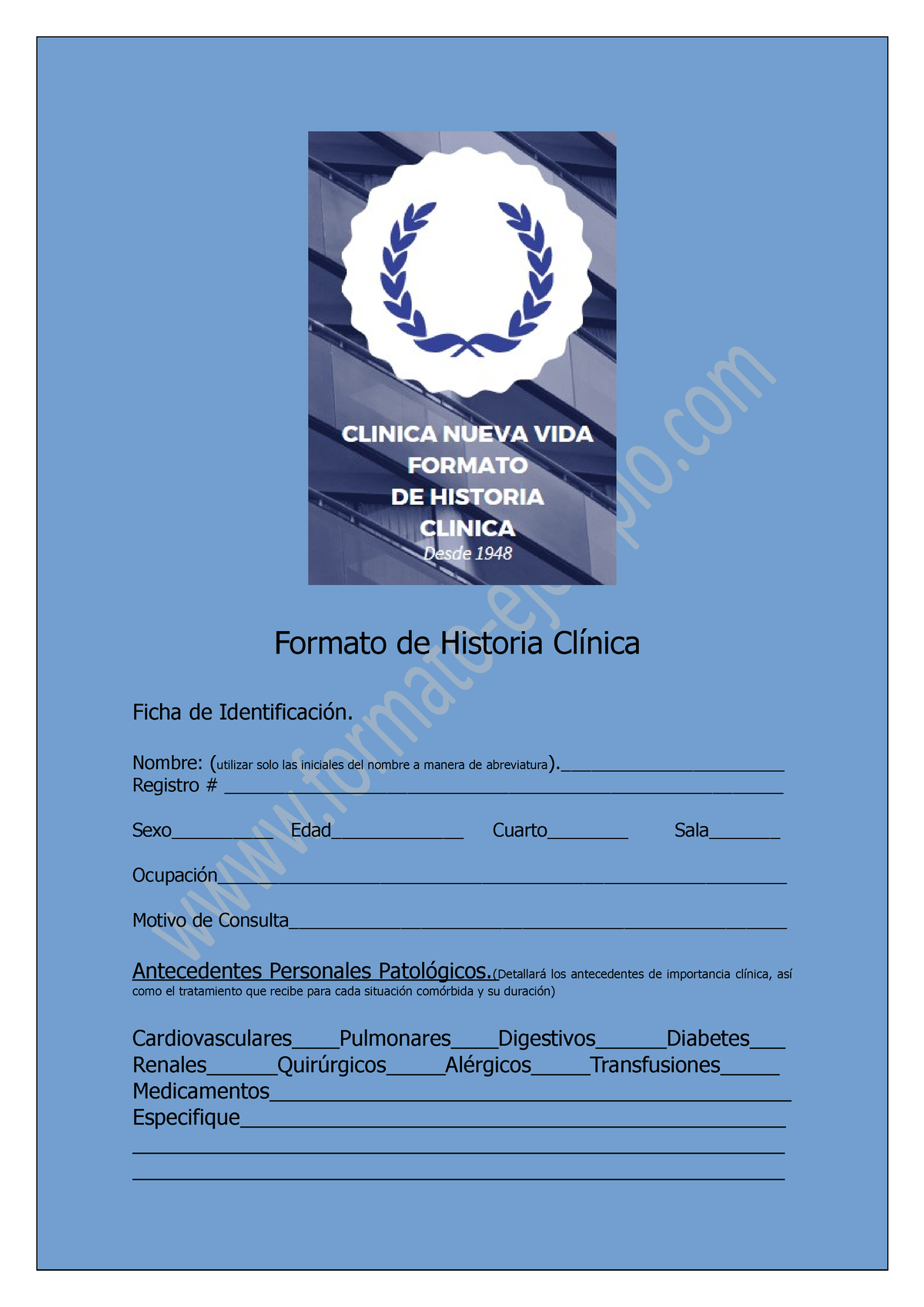 Historia Clinica Word Formato De Historia Clínica Ficha De Identificación Nombre Utilizar 7352