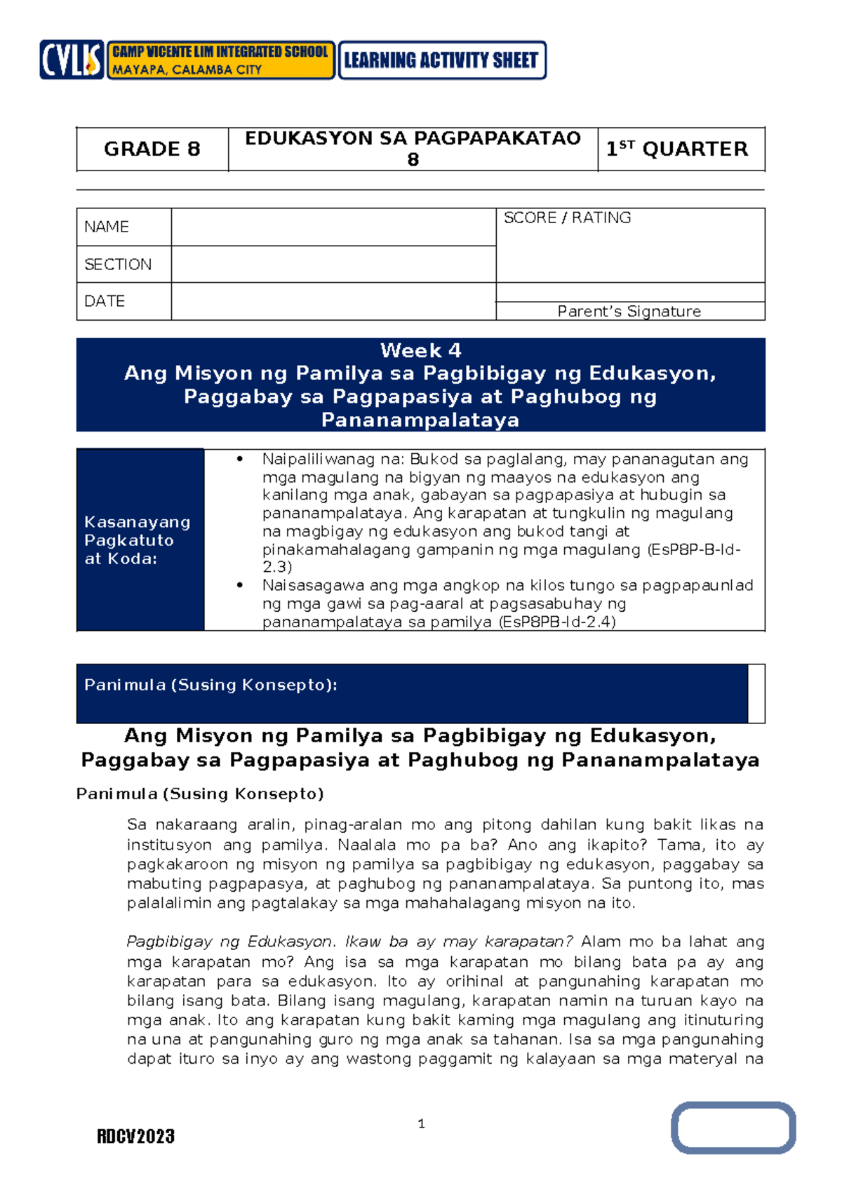 Week 4 Ang Misyon ng Pamilya sa Pagbibigay ng Edukasyon, Paggabay sa ...