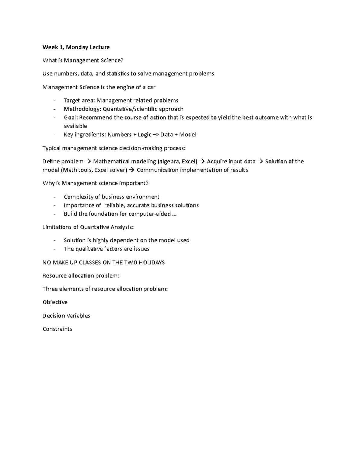 Week 1 Monday Lecture MGMT 101 - Week 1, Monday Lecture What is ...