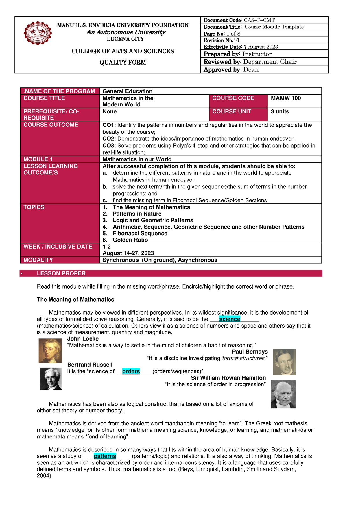 Eleazar- Gemma-B241 ACT - COLLEGE OF ARTS AND SCIENCES QUALITY FORM ...